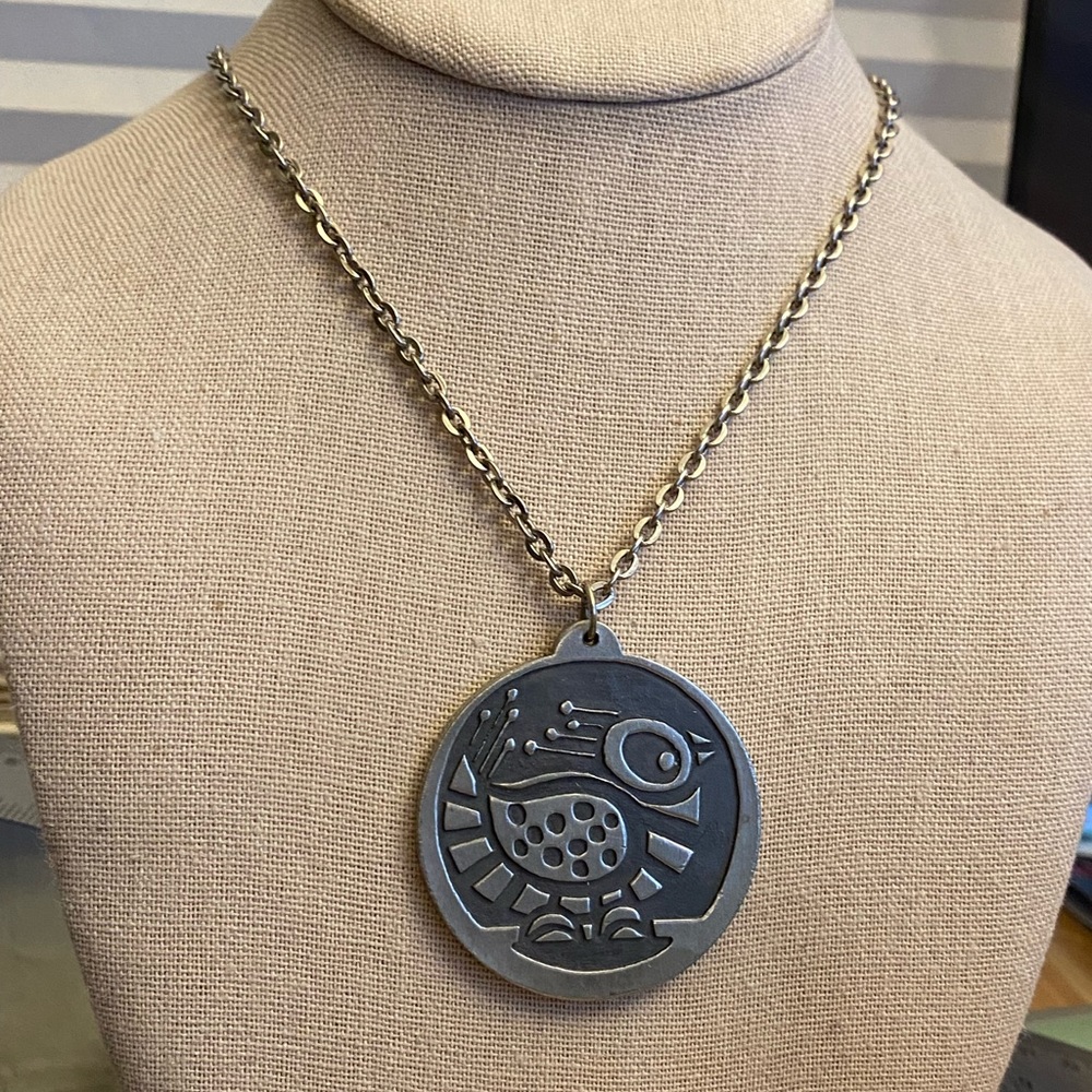 Vintage Jorgen Jensen MCM Mid Century Modern Denmark Pewter Pendant Necklace